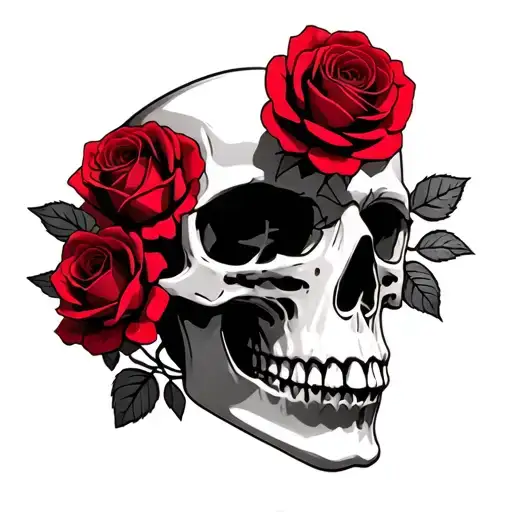 Skull With Red Roses Growing