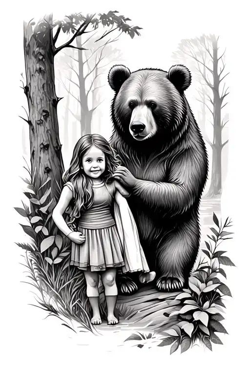 Bear Woods Adult Mom Holding Child's Hand