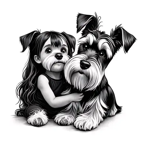 Schnauzer And My Daughter Playing