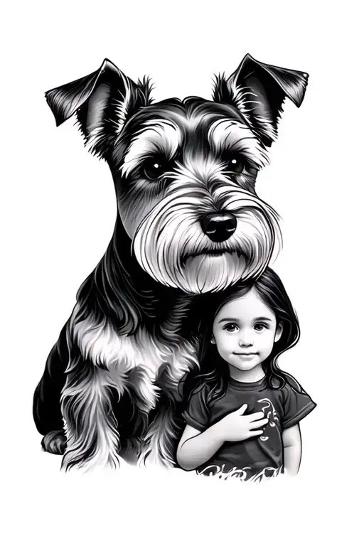 Schnauzer And My Daughter Half Face