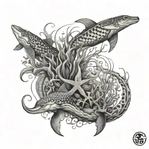 Full Leg Tattoo With Sea Creatures