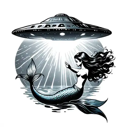Ufo Beaming Up Mermaid Swimming