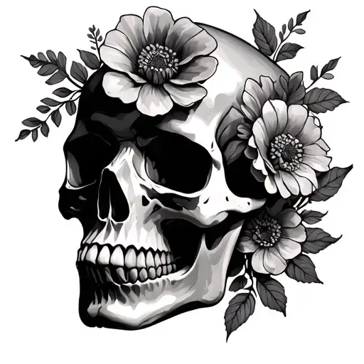 Right Half Skull Left Have Flowers