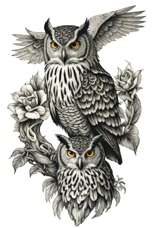 Eagle-owl And Swan