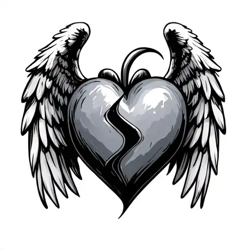 A Heart Divide Into 2 With Angel Wings