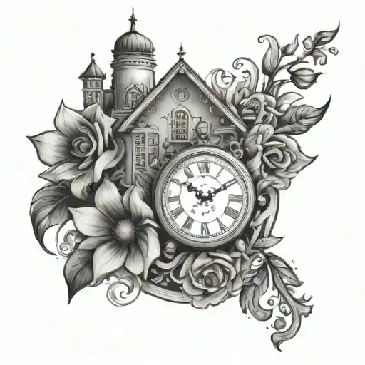 Flower Clock In Front Of A Mansion