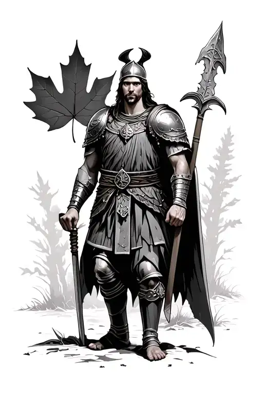 Roman Warrior With Maple Leaf Outdoor Background