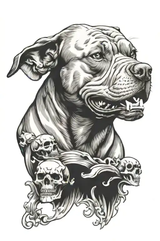 Pit Bull Standing On Skulls