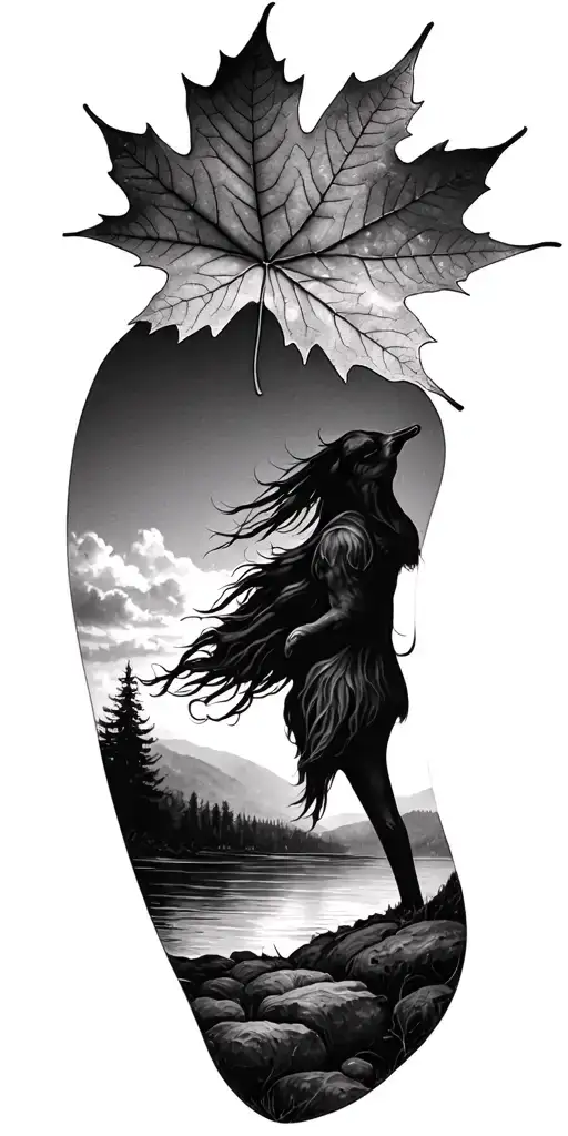 Maple Leaf On Shoulder Leading Into A Outdoor Background Into Realistic Outdoor Background