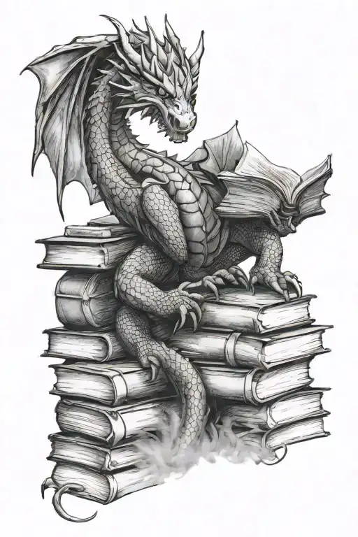 Dragon Perched Atop A Stack Of Books