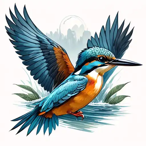 One Image Composed By Rivers And Kingfisher Flying