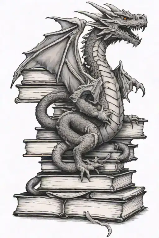 Dragon Perched Atop A Stack Of Books