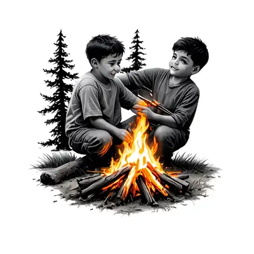 Two Boys At Campfire