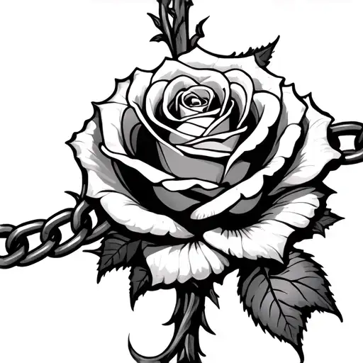 Chain And Thorn Wrapped With Rose Intertwined