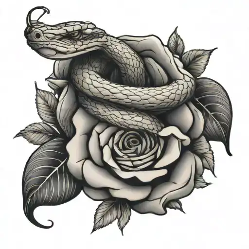 Snake And Roses Intertwined