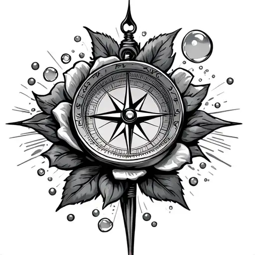 Compass With Rose On Bottom And Stars And Bubbles Behind