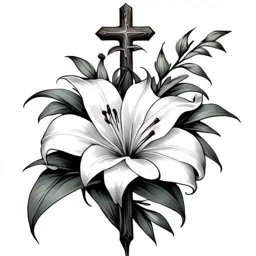 Lily Flower Wrapped Around A Cross