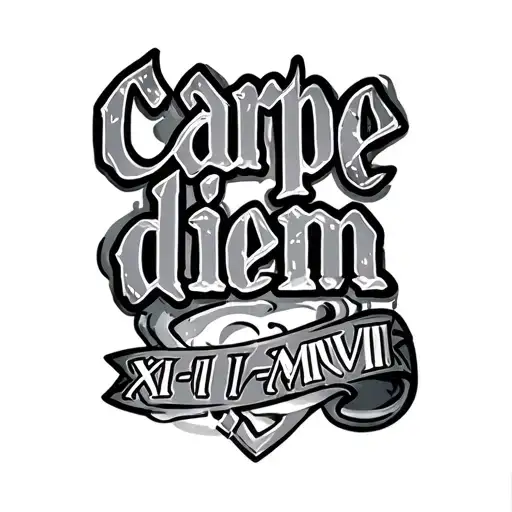 Carpe Diem On Arm Sleeve In Bold Text With Xii-ii-mmviii Underneath