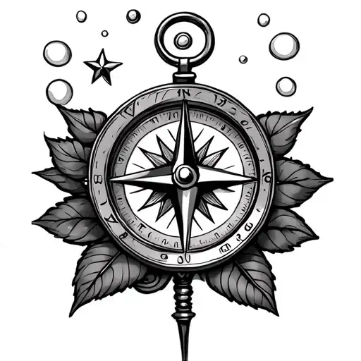 Compass With Rose Underneath And Stars And Bubbles In Background