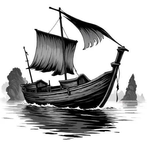 A Traditional Vietnamese Fishing Boat Floating