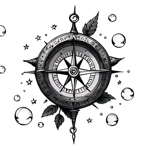 Compass And Rose With Stars And Bubbles In Background