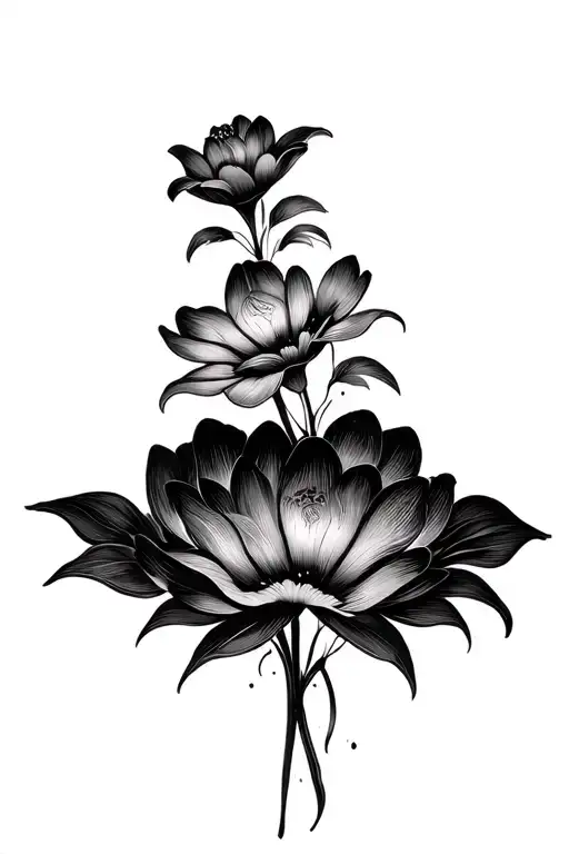 Multiple Fine Line Flower Intertwined Representing The Client's