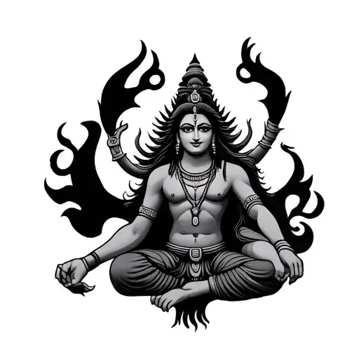 Shiva Shadow At The Middle Of Four Arm And Shiva Ling At The Bottom With Shiva Pet