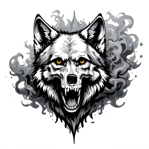 Wolf With Skull Surrounded Smoke