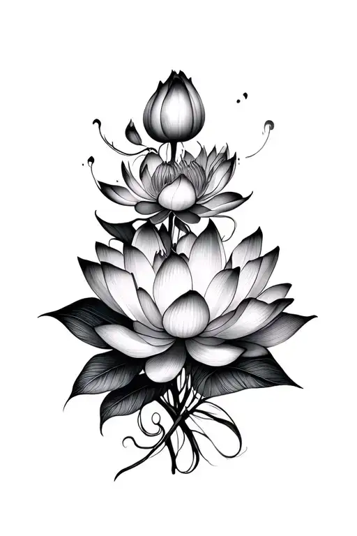 Multiple Bundle Of Fine Line Lotus Flowers Intertwined