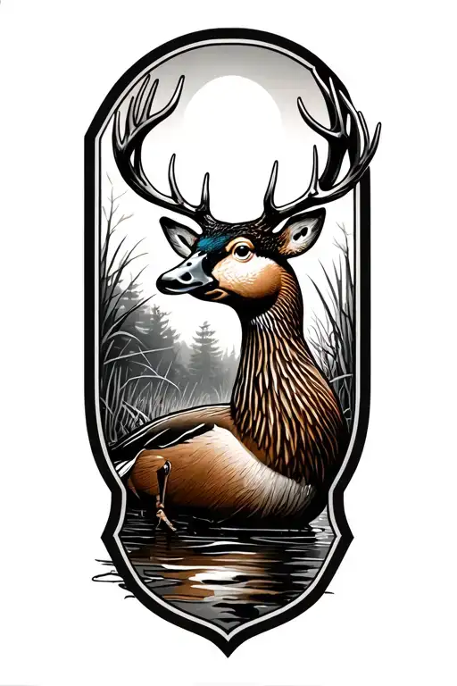 Duck Hunting With Deer In Background