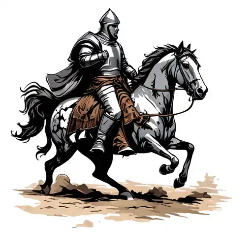 Battle-scarred Knight Riding A Horse