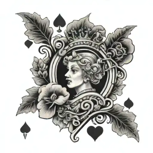 Queen Of Hearts Playing Card With Mushrooms Growing