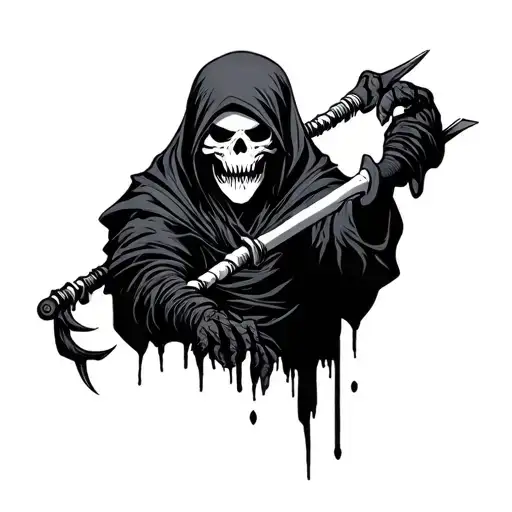 Black And White American Traditional Style Reaper Death Seal From Naruto With A White Soul In Front