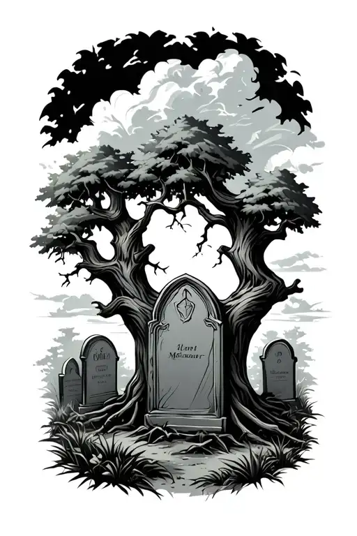 Tombstone Graveyard Sky Oak Tree