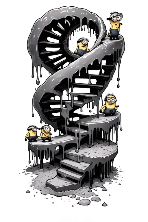 Spiral Stairs Going Down To Sandbox With Slime Dripping Plus Two Mini Minions