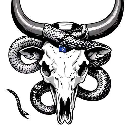 Patriotic Western Bull Skull With Snake Wrapped
