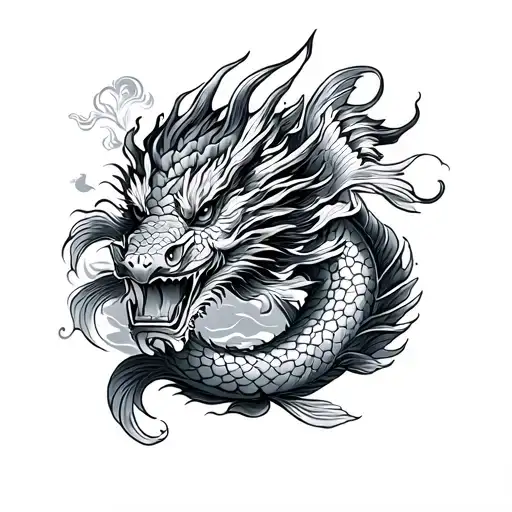 Japanese Dragon And Koi Fish