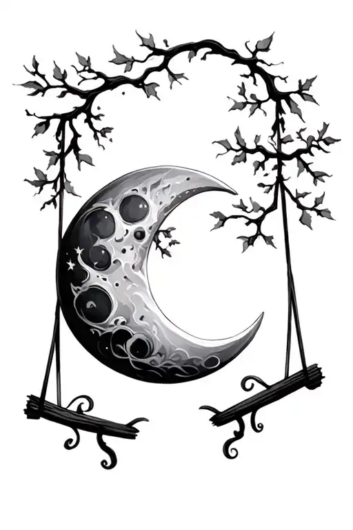 Moon And Swing And Tree Branch