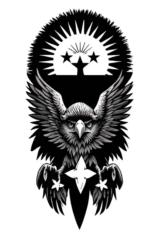 Philippine Eaglenhead With Three Stars And A Sun In Black And White
