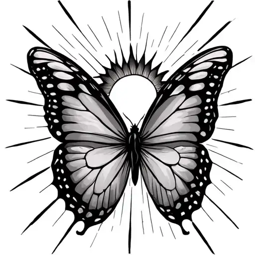 Butterfly With Sun And Sun Rays