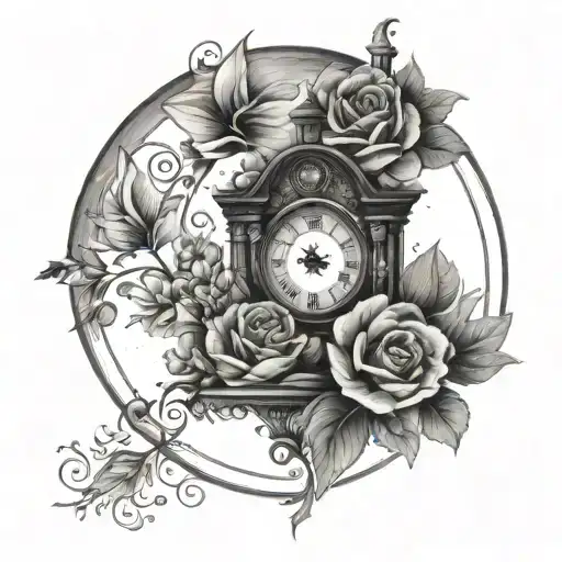 Floral Clock In Front Of A Mansion With A Night Sky