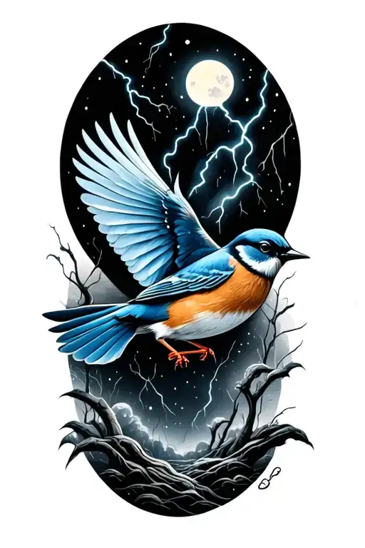 Bluebird Flying In Thunderstorm