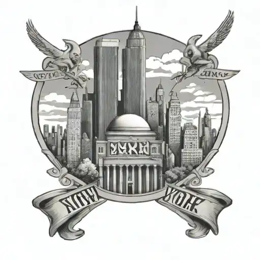 New York City Buildings With Yankee Logo Incorporated At The Bottom