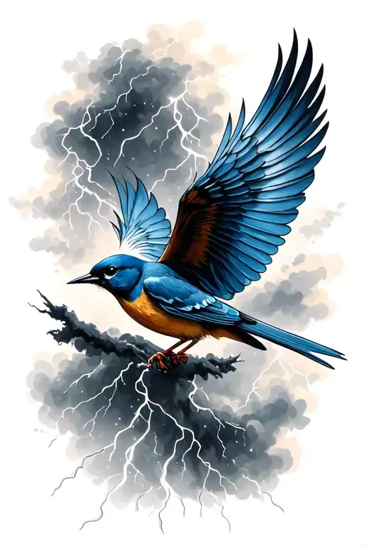 Bluebird Flying In Thunderstorm