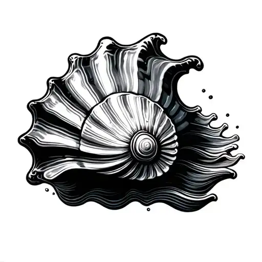 Sea Shell With Waves Crashing Out Of It