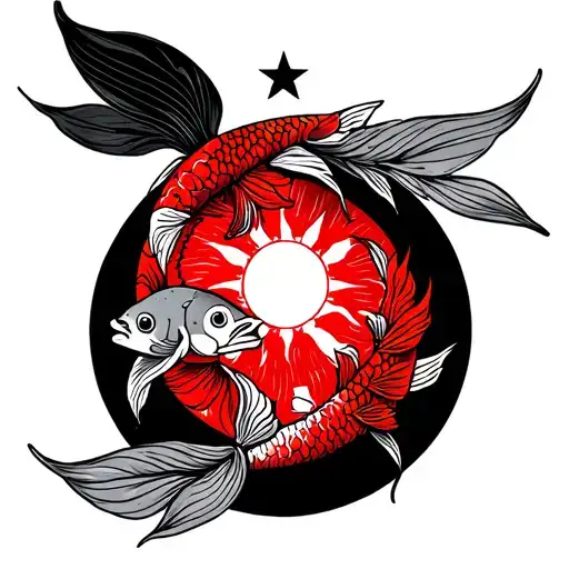 Filipino Sun And Star With Koi's Infront Of A Red
