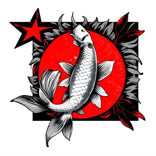 Filipino Sun And Star With Koi's Infront Of A Red