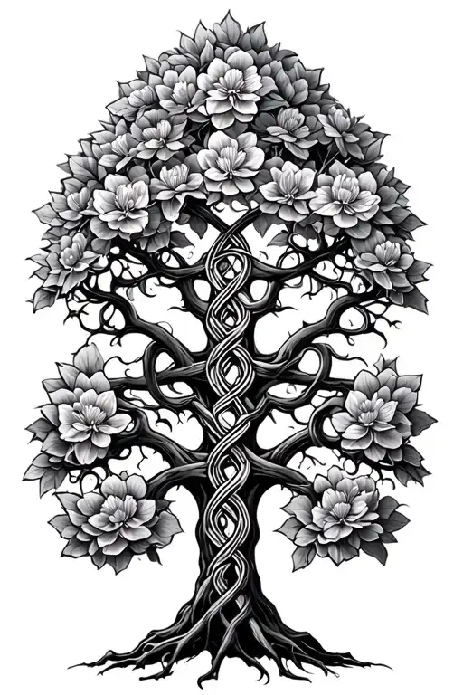 Yggdrasil Tree In Bloom Representing A Member Celtic Knot