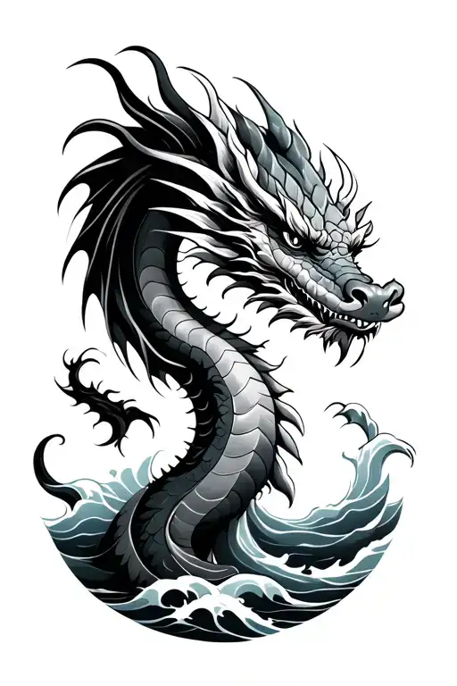 Dragon Japanese Style With Water Waves