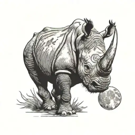 Rhinocerous With Moon Back Ground